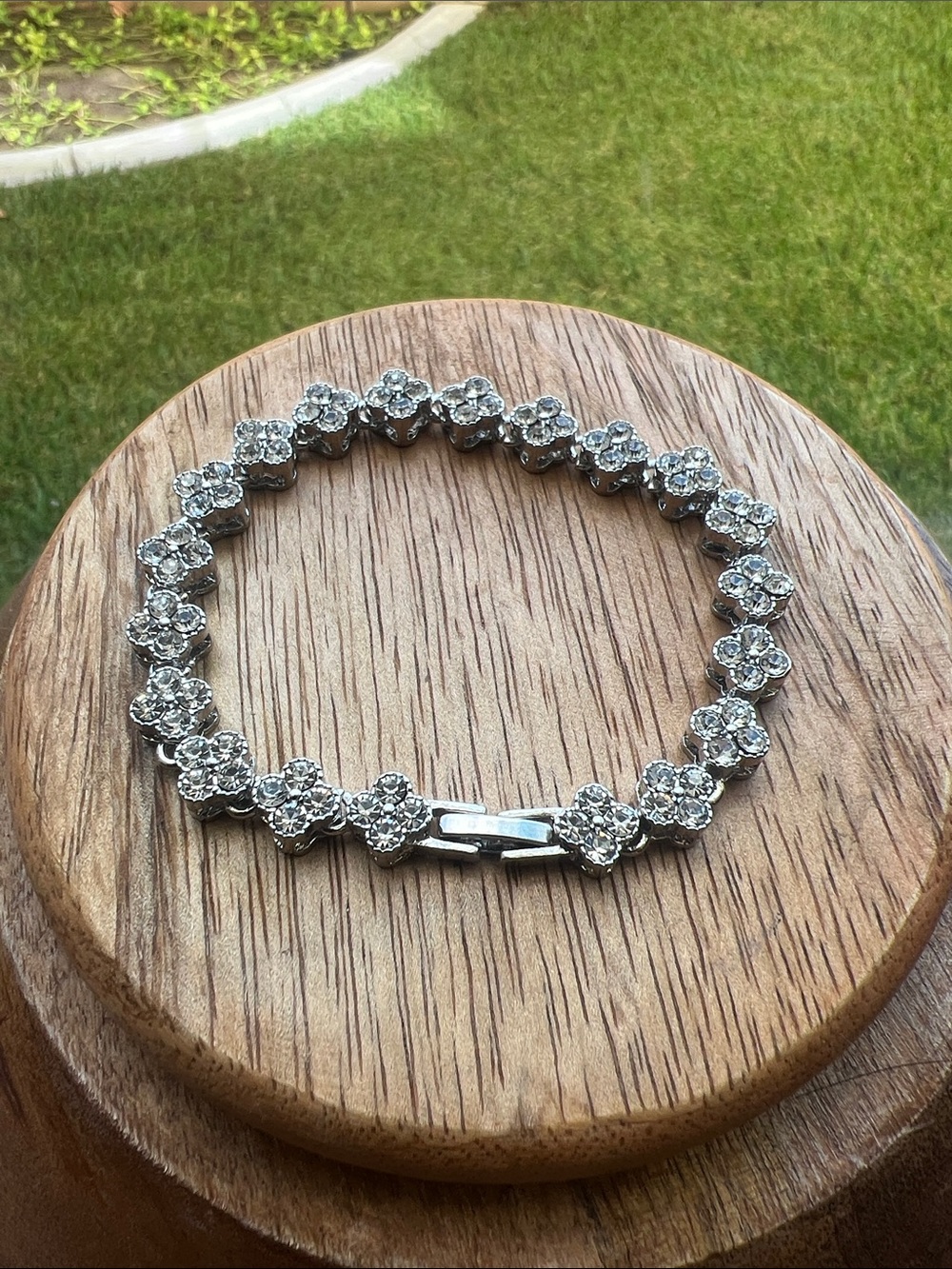 Silver Crystal Floral Tennis Bracelet - Women's Jewelry
